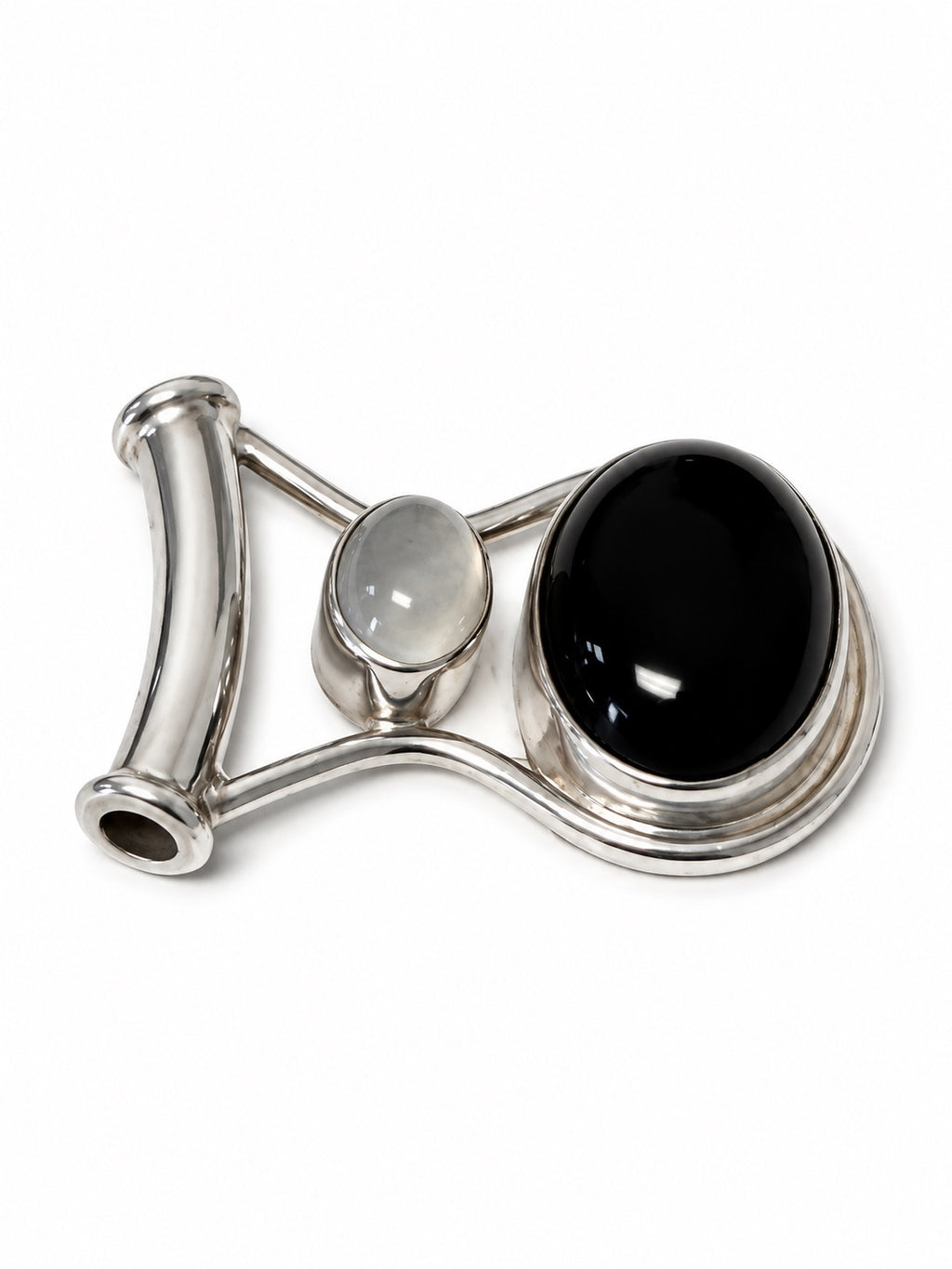 Vintage 925 Sterling Silver Onyx MoonStone Pendant