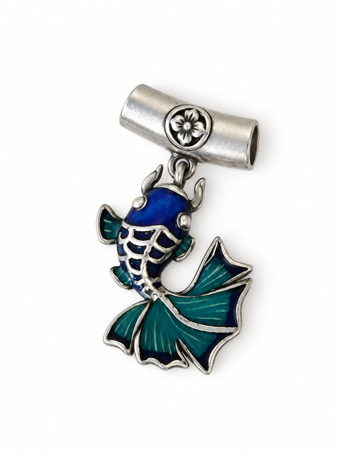Vintage 925 Sterling Silver Fish Enamel Pendant