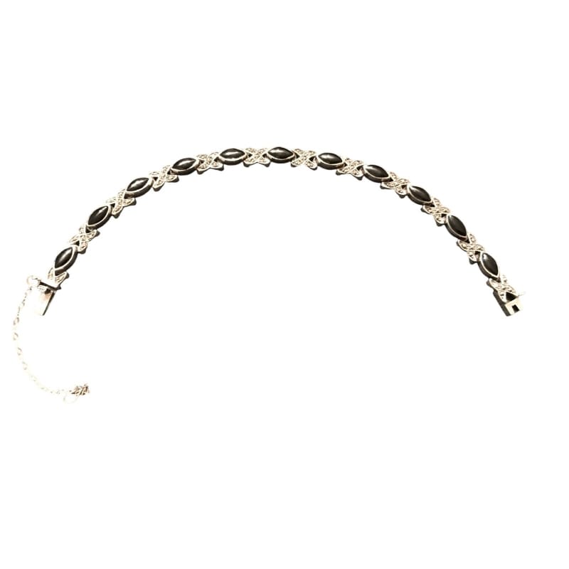 925 Sterling Silver Black Onyx Marcasite Tennis Bracelet - Frijja, LLC
