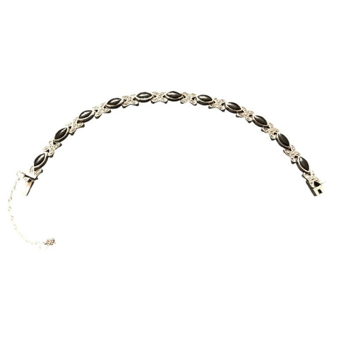 925 Sterling Silver Black Onyx Marcasite Tennis Bracelet - Frijja, LLC