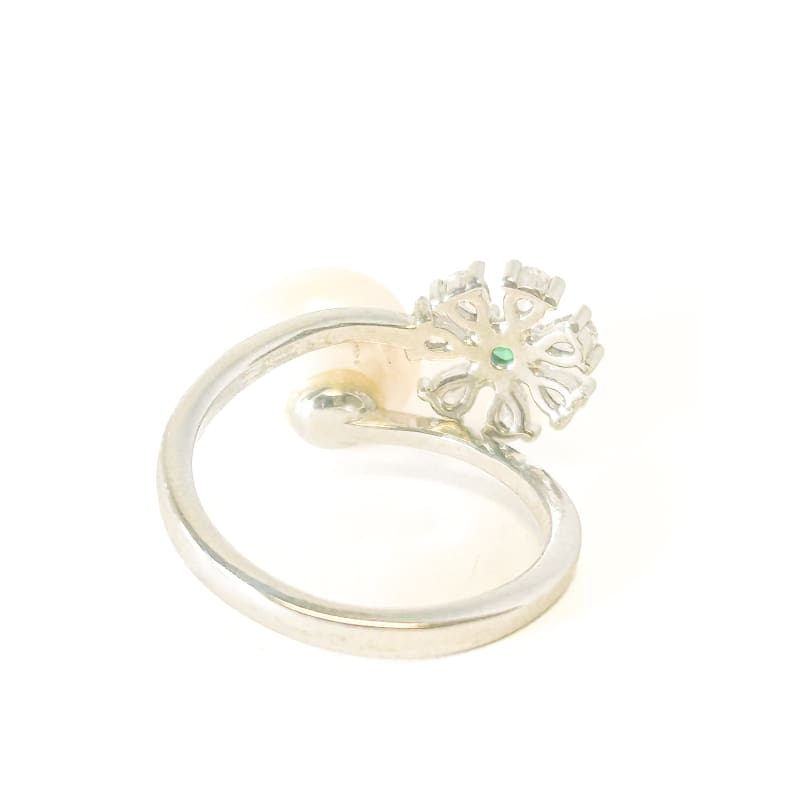 925 Sterling Silver Pearl and Emerald Adjustable Ring - Frijja, LLC