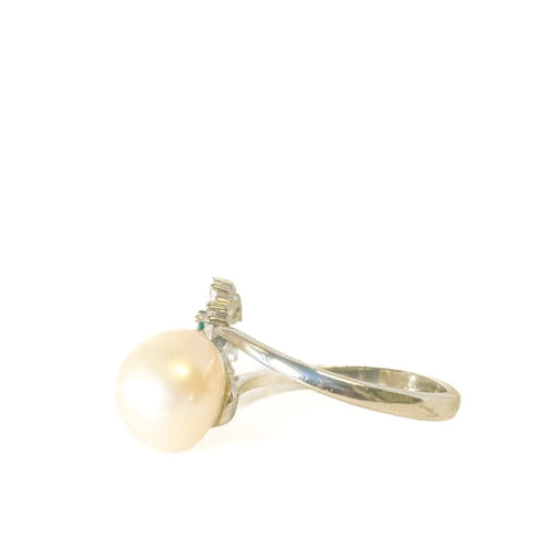 925 Sterling Silver Pearl and Emerald Adjustable Ring - Frijja, LLC