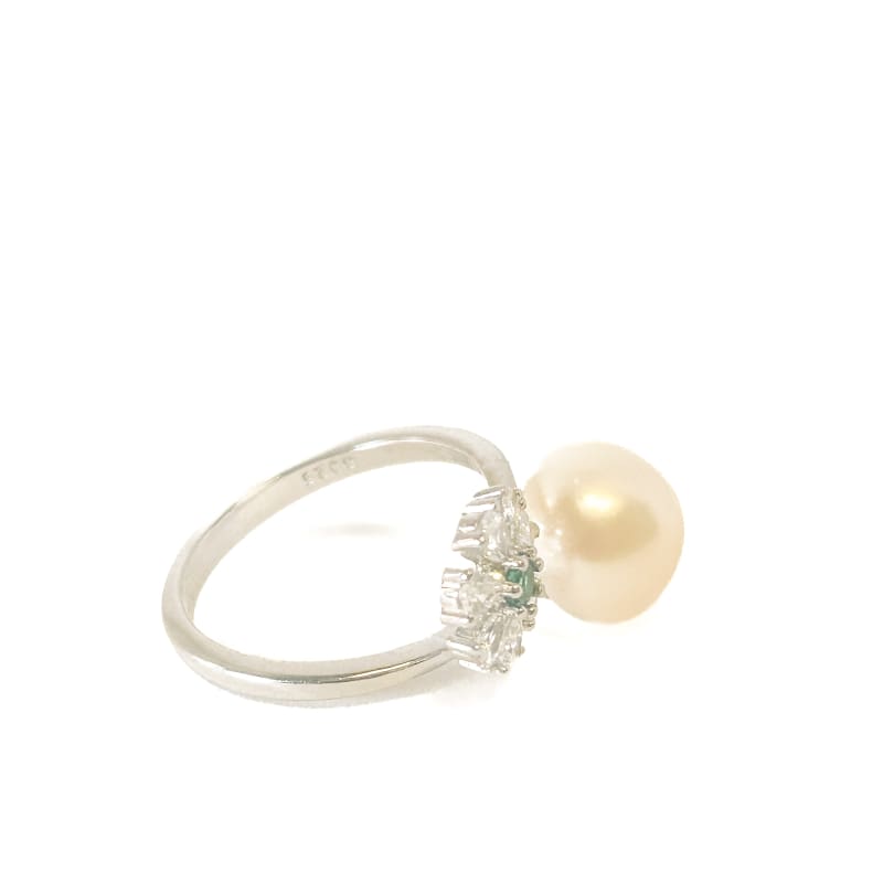 925 Sterling Silver Pearl and Emerald Adjustable Ring - Frijja, LLC