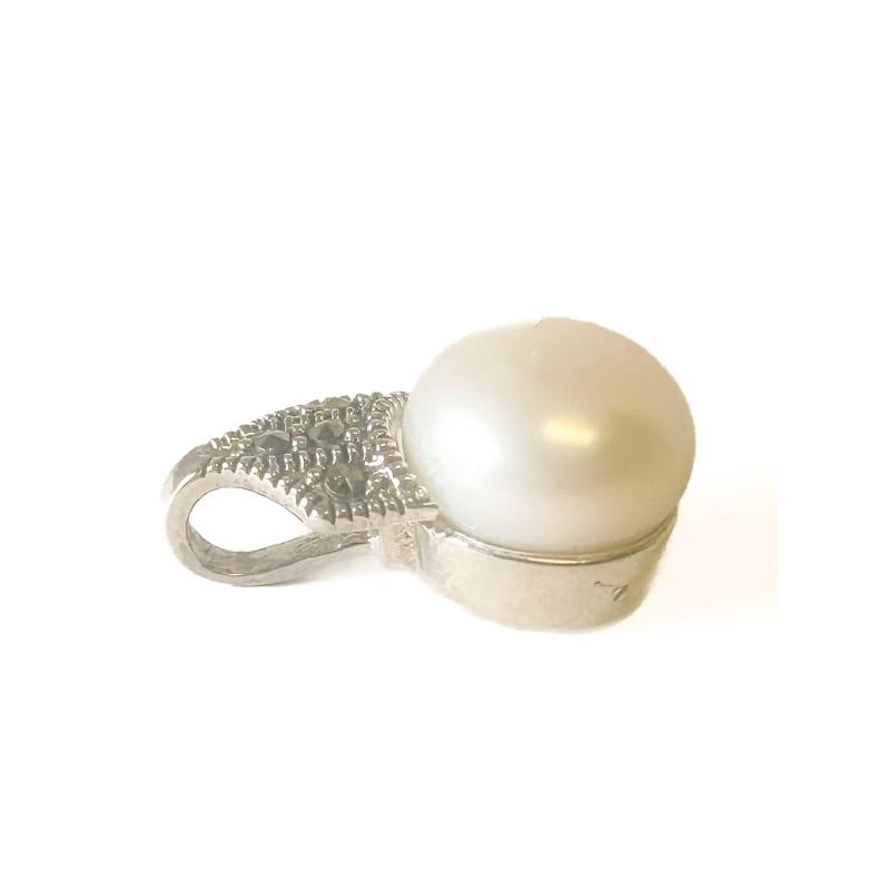 925 Sterling Silver Pearl and Marcasite Pendant - Frijja, LLC