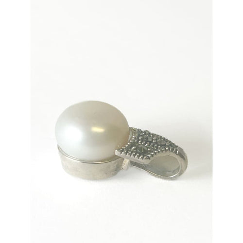 925 Sterling Silver Pearl and Marcasite Pendant - Frijja, LLC