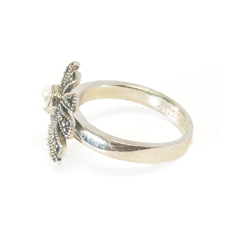 925 Sterling Silver Pearl and Marcasite Ring Size 6 - Frijja, LLC