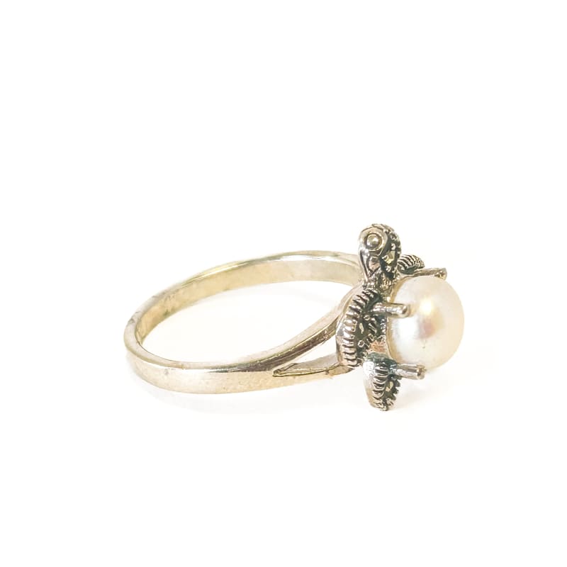 925 Sterling Silver Pearl and marcasite Turtle Ring Size 8 - Frijja, LLC