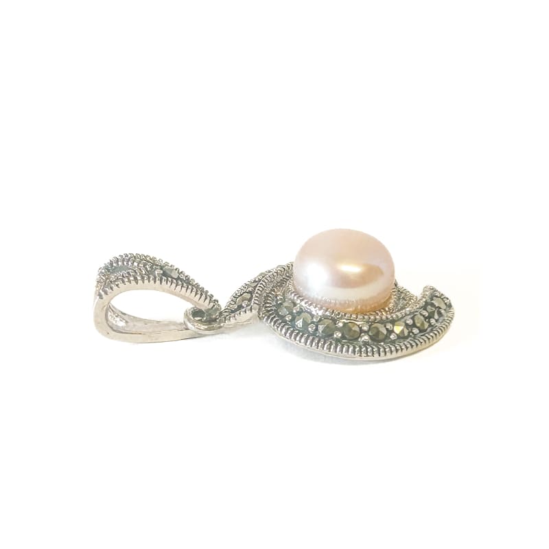 925 Sterling Silver Pink Pearl and Marcasite Pendant - Frijja, LLC