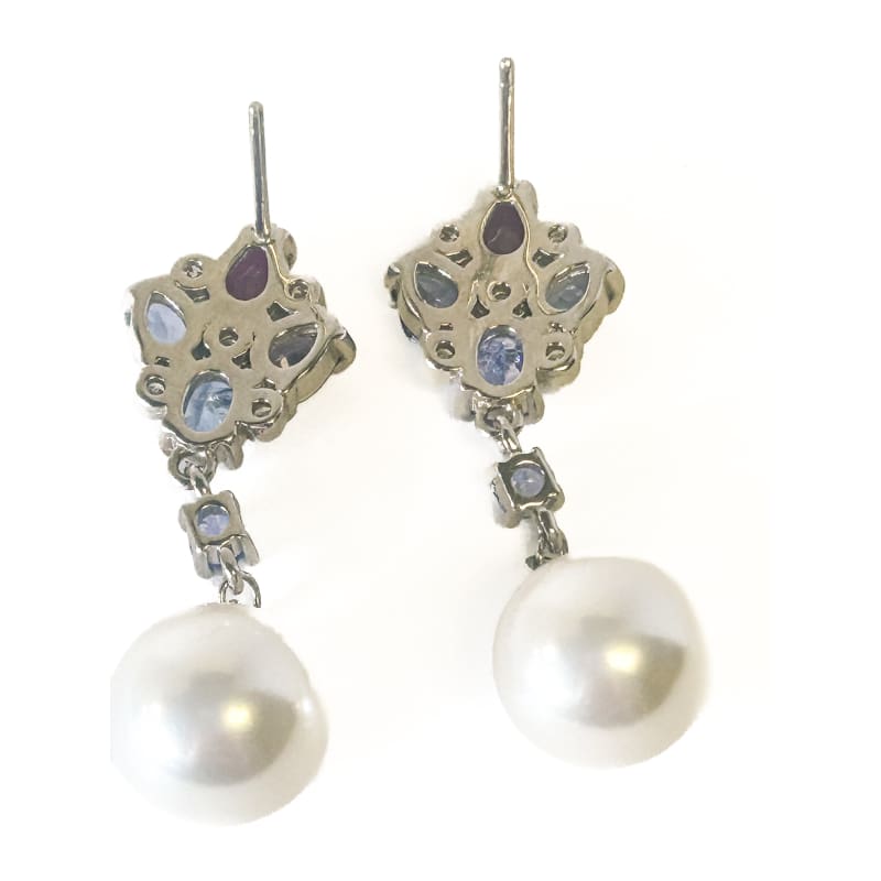 925 Sterling Silver Tanzanite, Ruby, and Pearl Dangle Earrings - Frijja, LLC