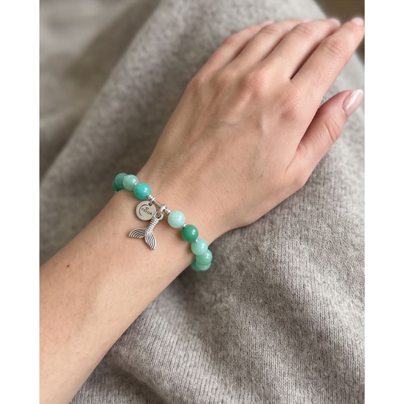 .950 Sterling Silver Amazonite Gemstone Fish Tail Bracelet - 7.5” - Frijja, LLC