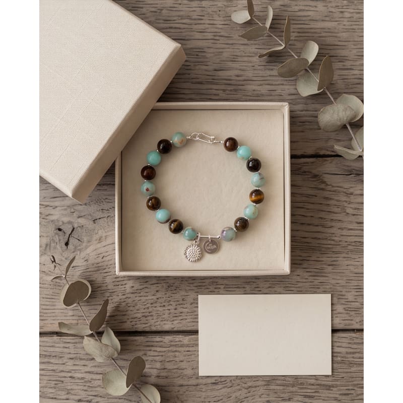 .950 Sterling Silver Amazonite Tiger Eye Bracelet - 7.5” - Frijja, LLC