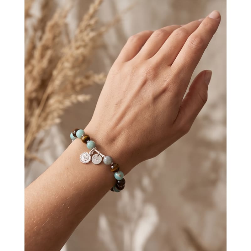 .950 Sterling Silver Amazonite Tiger Eye Bracelet - 7.5” - Frijja, LLC
