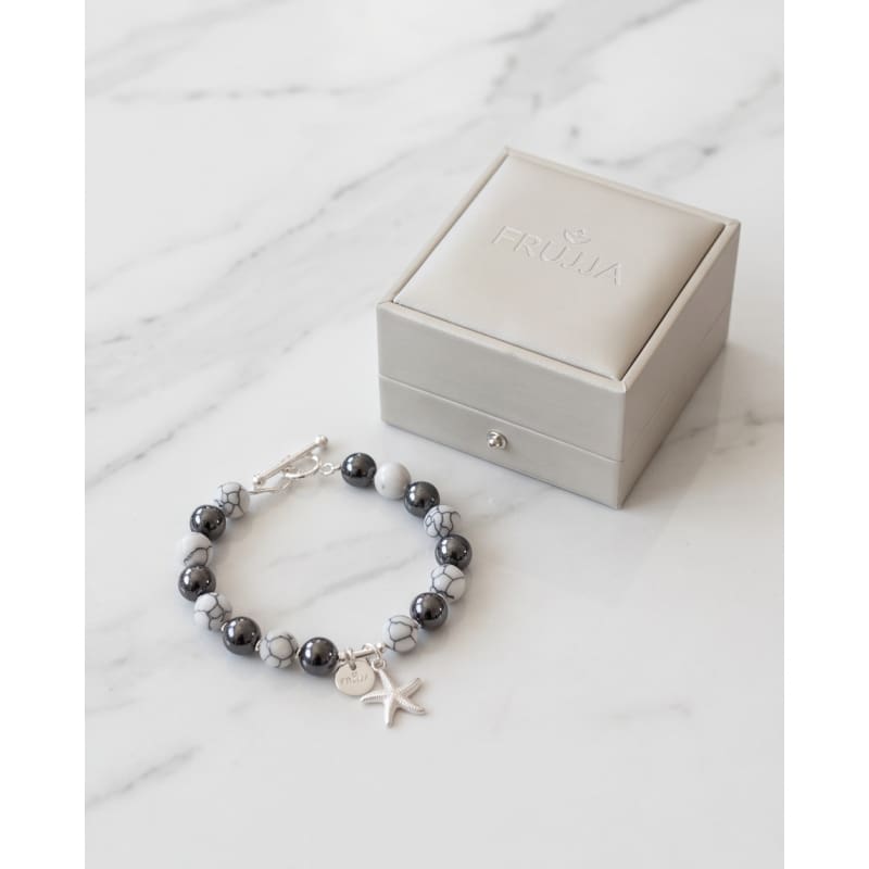.950 Sterling Silver Hematite Howlite Stones Bracelet - 7.5” - Frijja, LLC