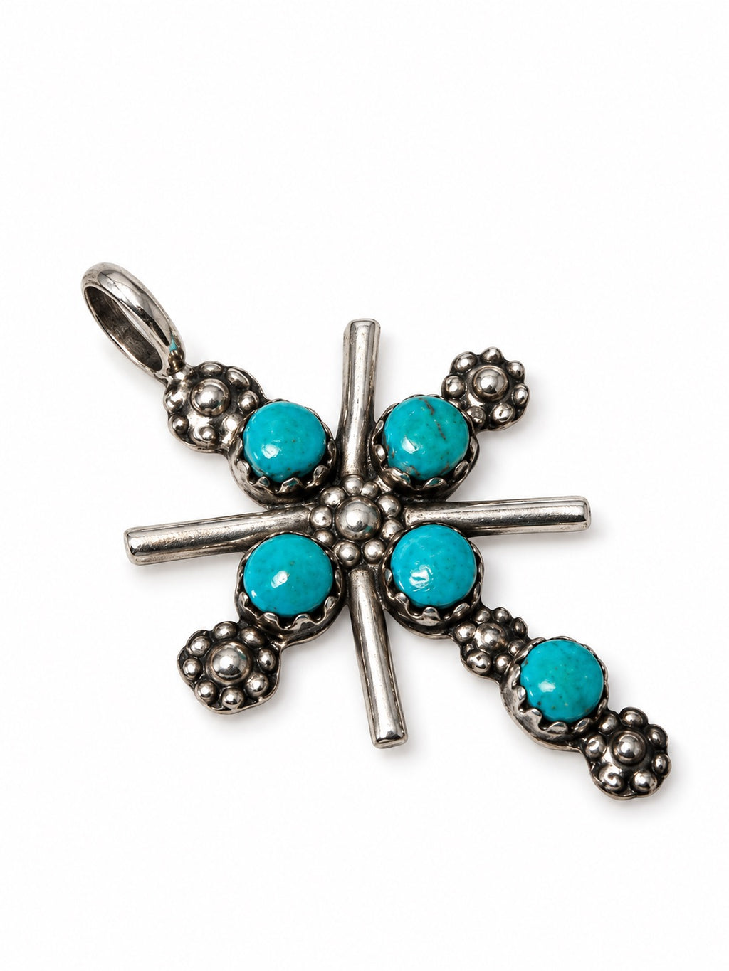 Vintage 925 Sterling Silver Turquoise Cross Pendant