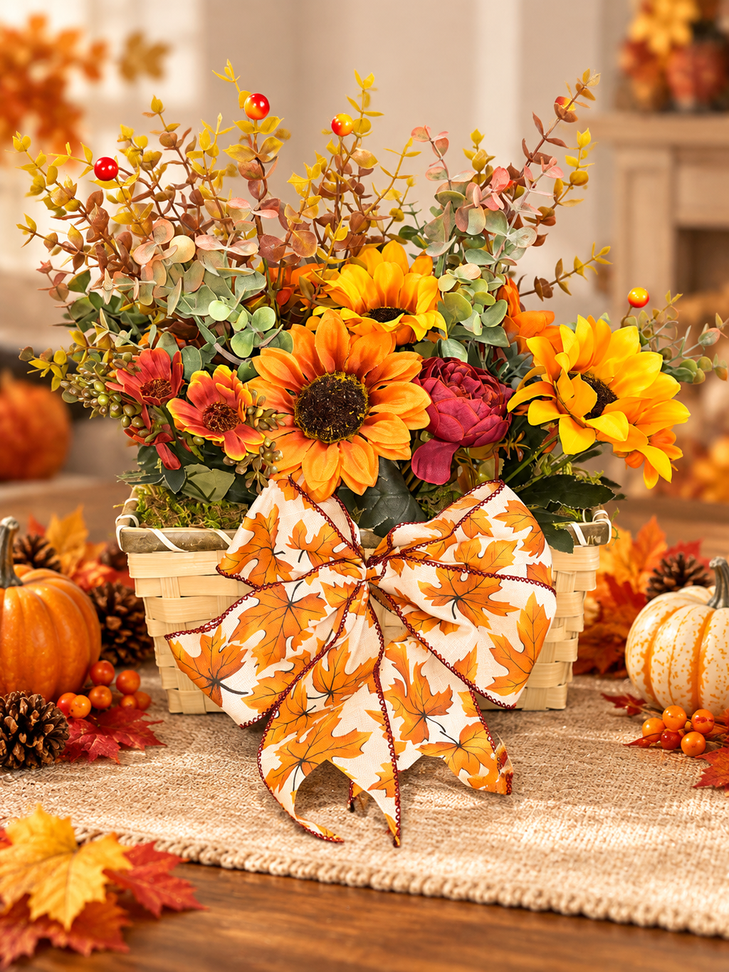 Thanksgiving/Fall Basket Centerpiece Flower Arrangement - Frijja, LLC