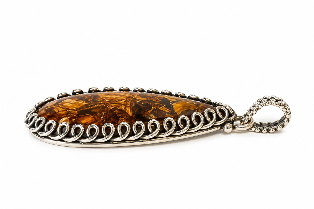 Vintage 925 Sterling Silver Pietersite Teardrop Pendant