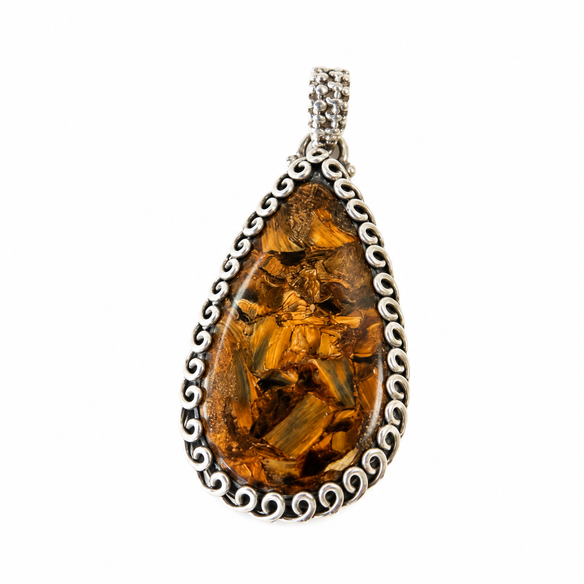 Vintage 925 Sterling Silver Pietersite Teardrop Pendant