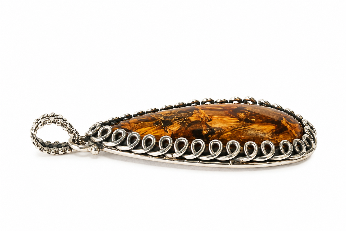 Vintage 925 Sterling Silver Pietersite Teardrop Pendant