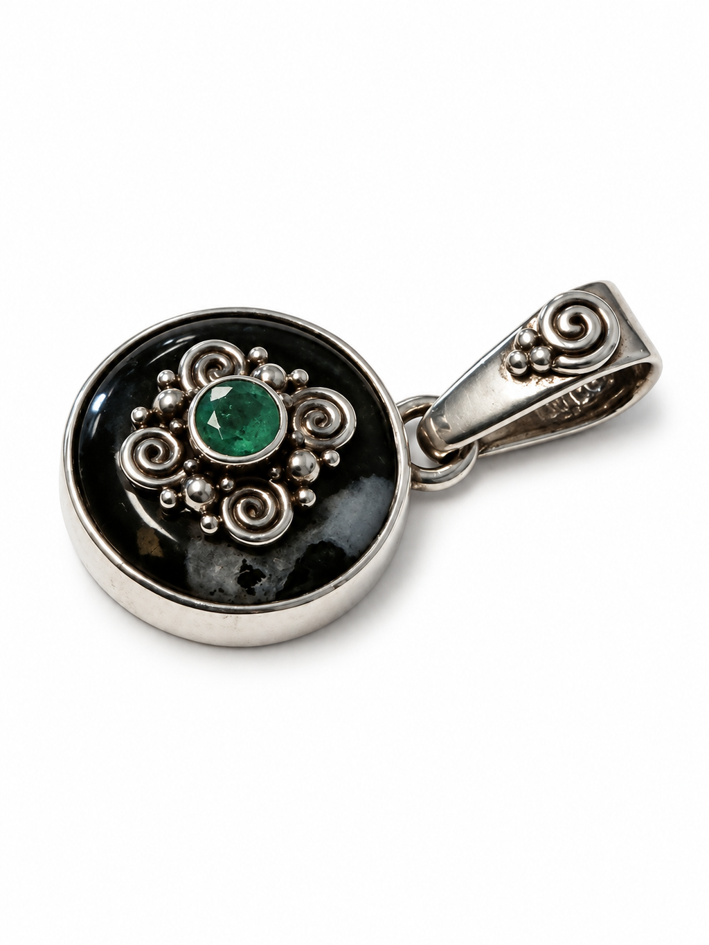 Vintage 925 Sterling Silver Emerald Ocean Jasper Pendant