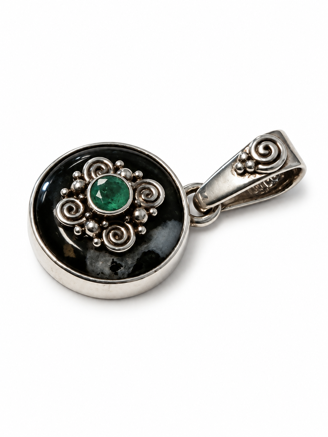 Vintage 925 Sterling Silver Emerald Ocean Jasper Pendant