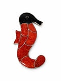 Vintage 925 Sterling Silver Red Coral Seahorse Pendant