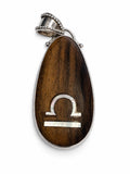Vintage 925 Sterling Silver Wooden Libra Sign Pendant