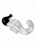 Vintage 925 Sterling Silver Mother of Pearl Onyx Seahorse Pendant