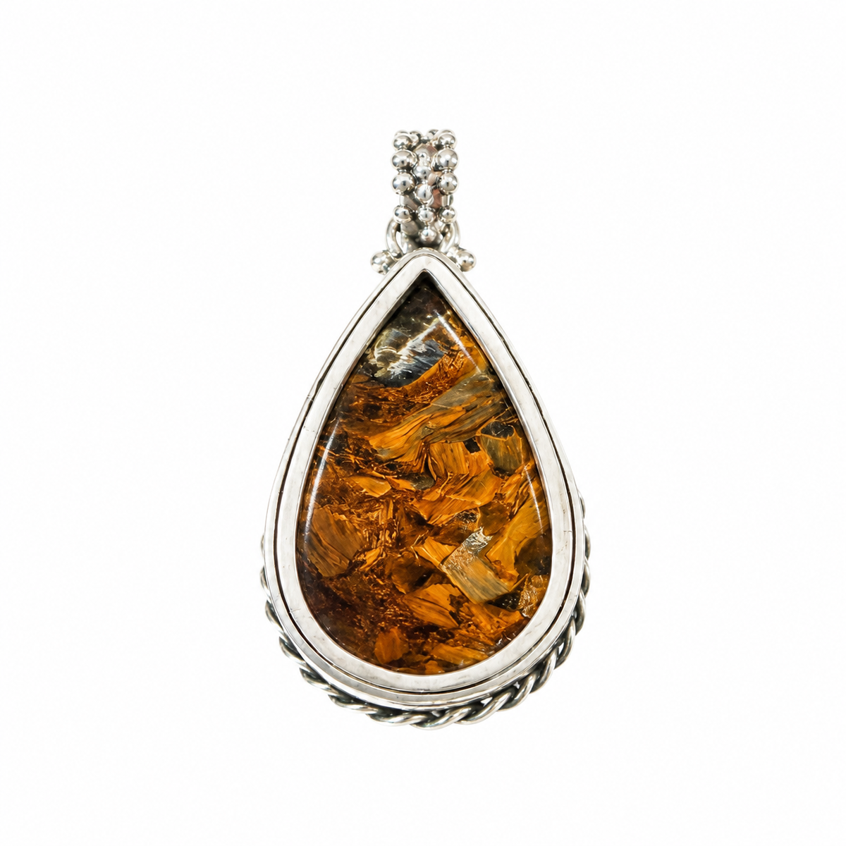 Vintage 925 Sterling Silver Pietersite Teardrop Pendant