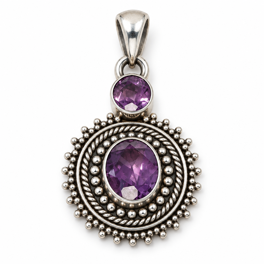 Vintage 925 Sterling Silver Amethyst Pendant