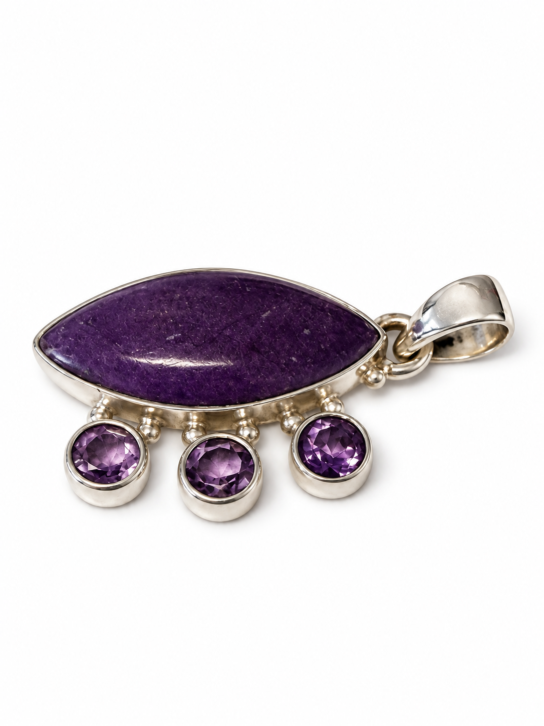 Vintage 925 Sterling Silver Sugilite and Amethyst Pendant