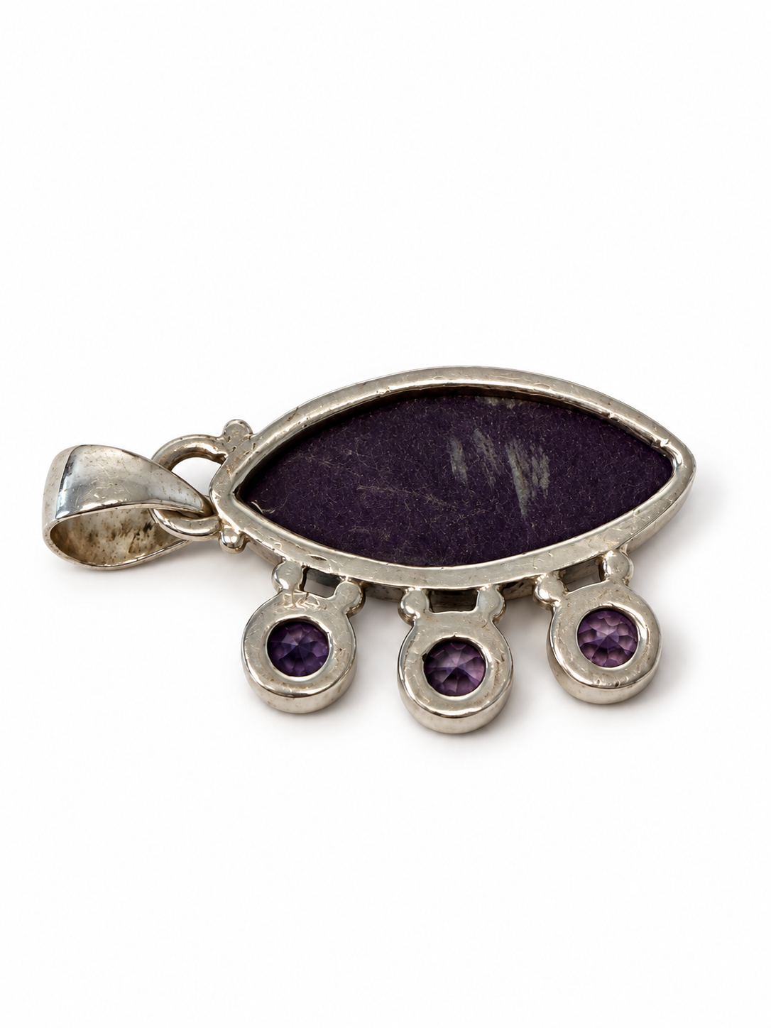 Vintage 925 Sterling Silver Sugilite and Amethyst Pendant