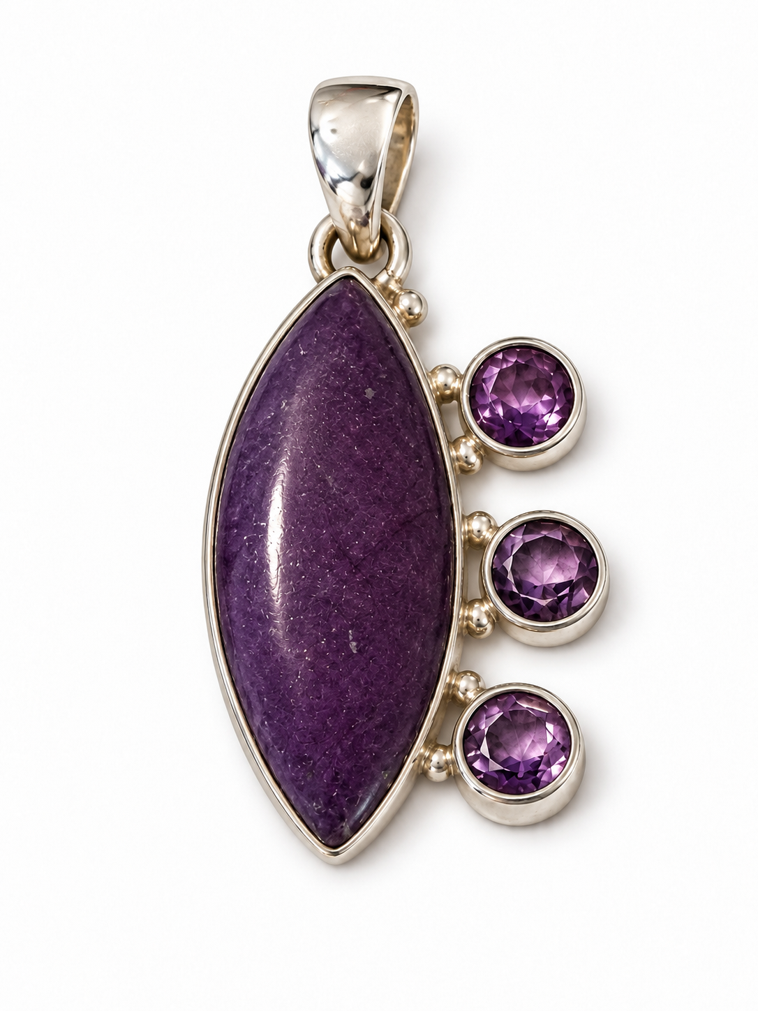 Vintage 925 Sterling Silver Sugilite and Amethyst Pendant