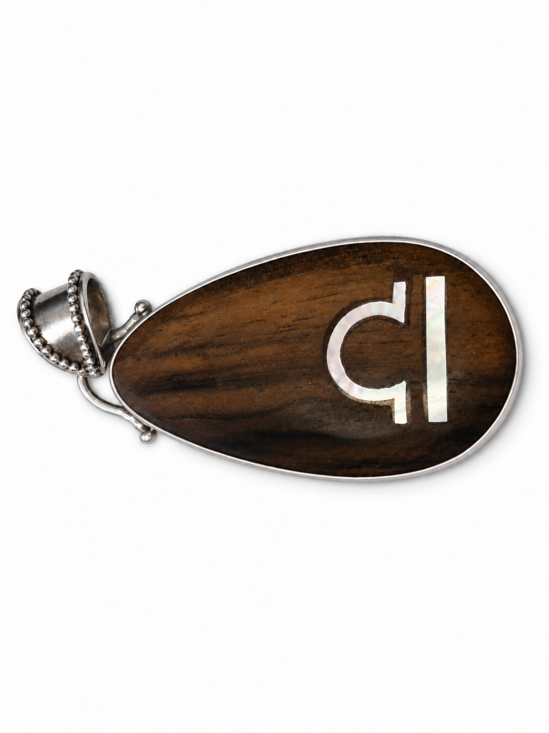 Vintage 925 Sterling Silver Wooden Libra Sign Pendant