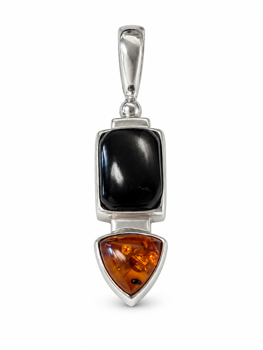 Vintage 925 Sterling Silver Onyx Amber Pendant