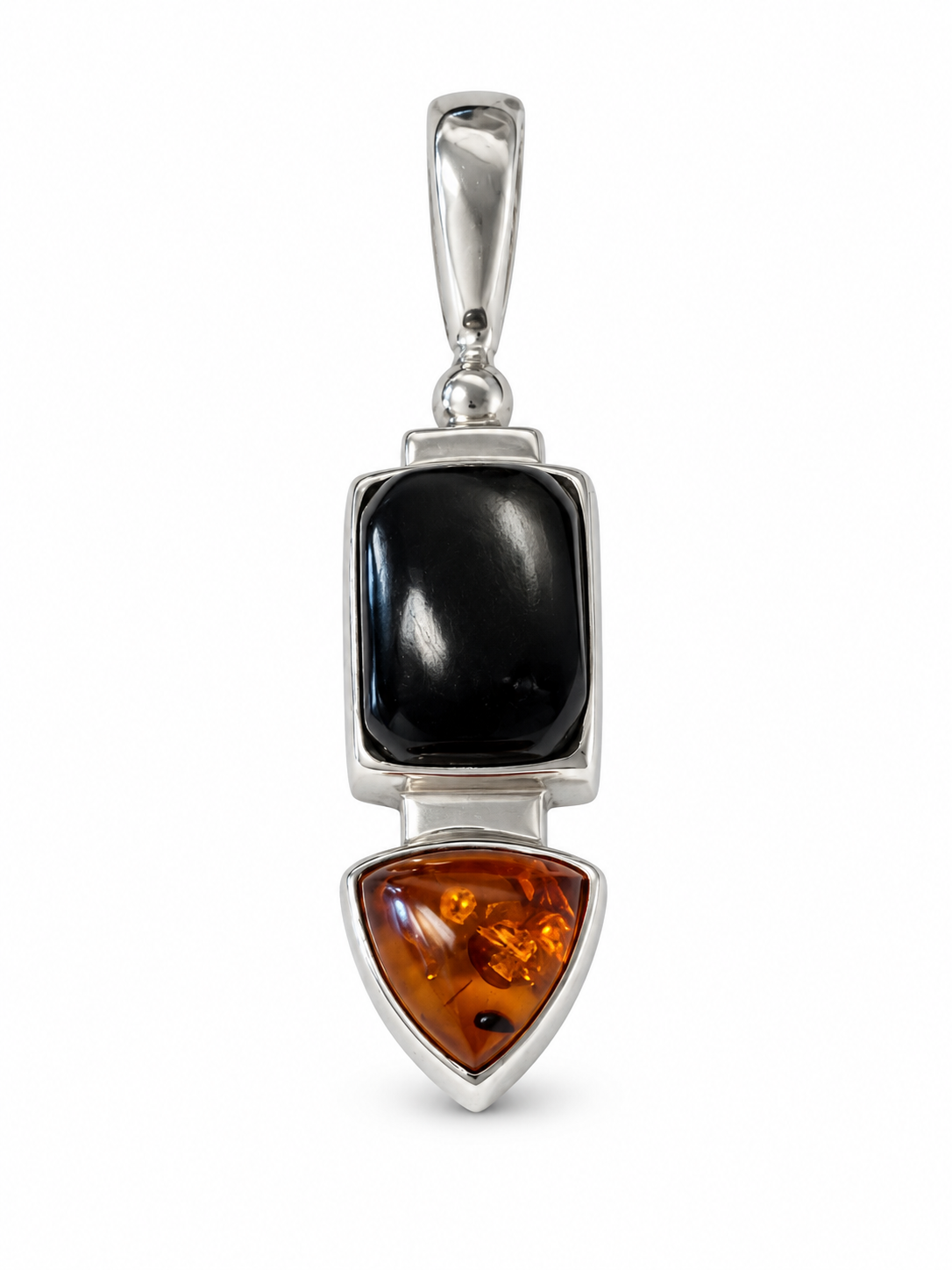 Vintage 925 Sterling Silver Onyx Amber Pendant