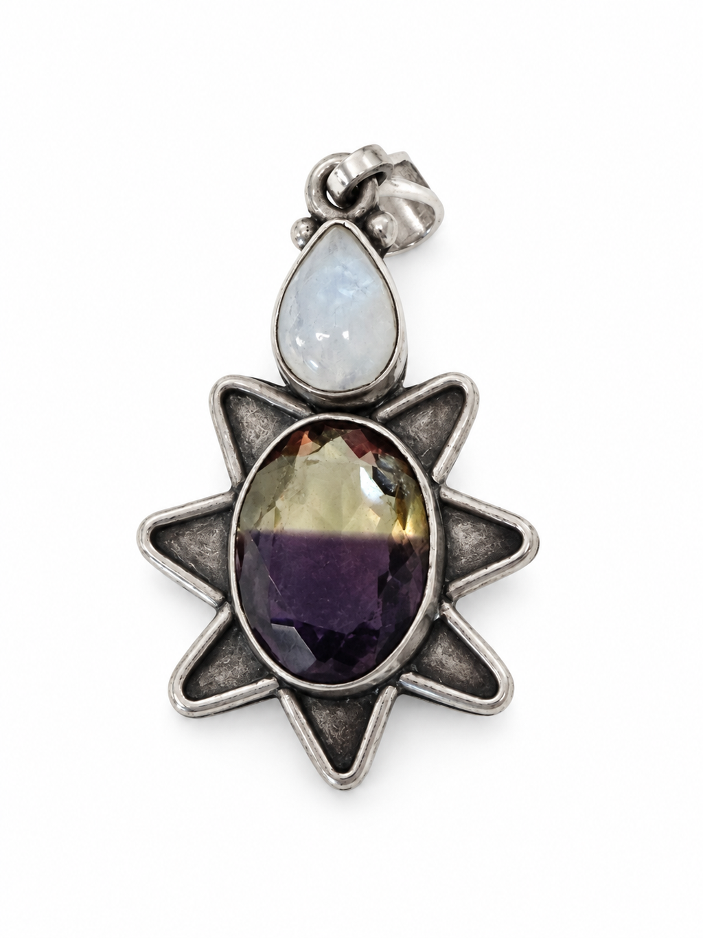 Vintage 925 Sterling Silver Ametrine Moonstone Pendant