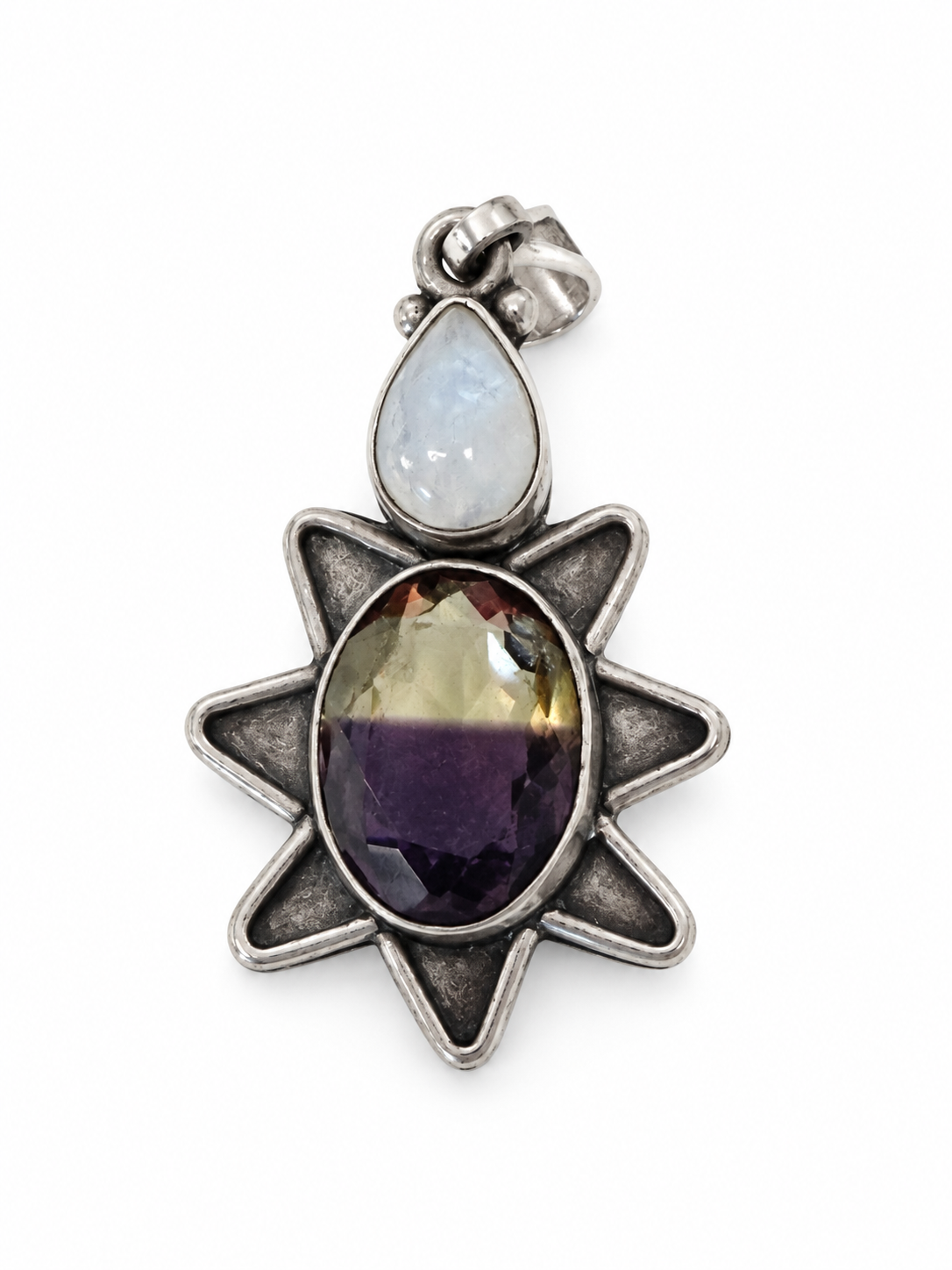 Vintage 925 Sterling Silver Ametrine Moonstone Pendant