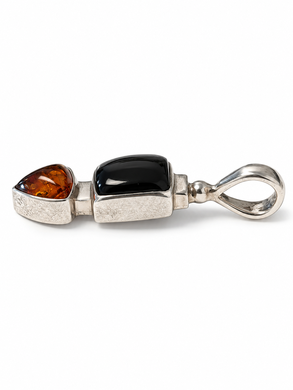Vintage 925 Sterling Silver Onyx Amber Pendant