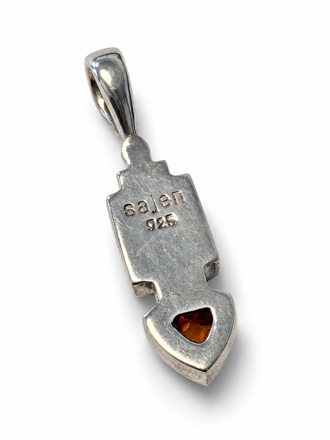 Vintage 925 Sterling Silver Onyx Amber Pendant
