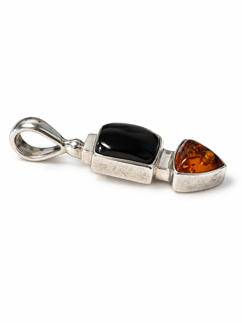 Vintage 925 Sterling Silver Onyx Amber Pendant