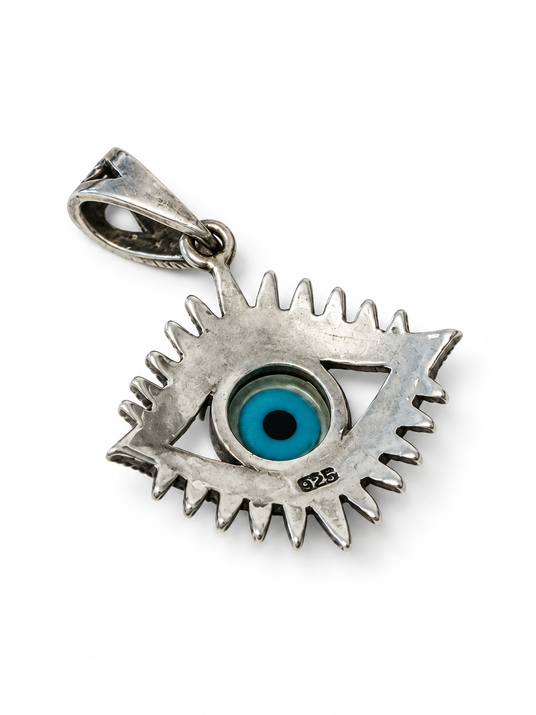 Vintage 925 Sterling Silver Evil Eye Mother of Pearl Marcasite  Pendant
