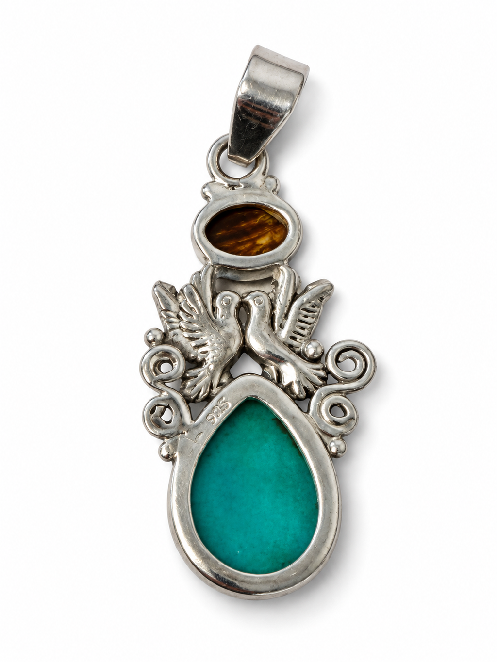 Vintage 925 Sterling Silver Australian Opal and Amazonite Pendant