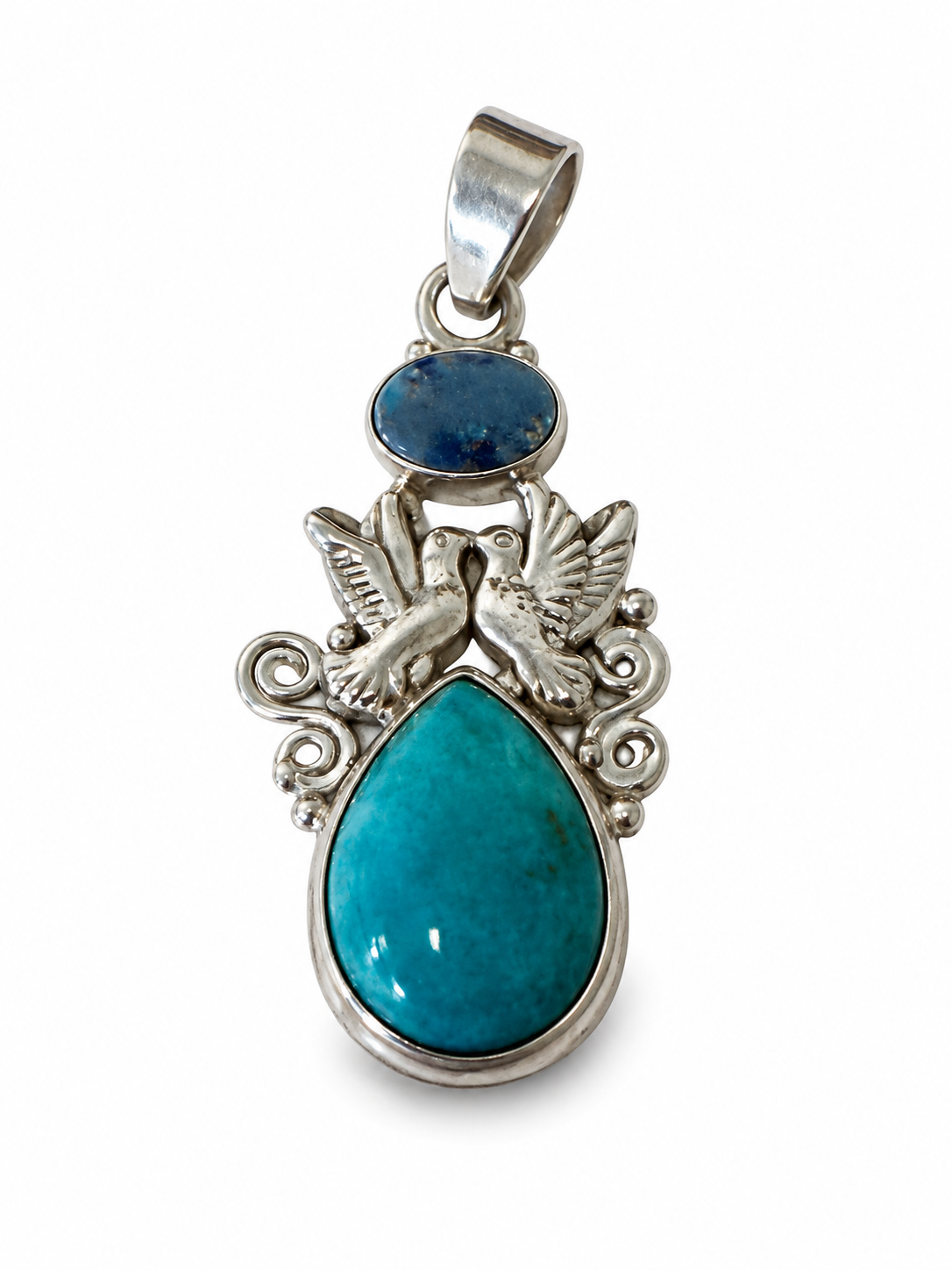 Vintage 925 Sterling Silver Australian Opal and Amazonite Pendant