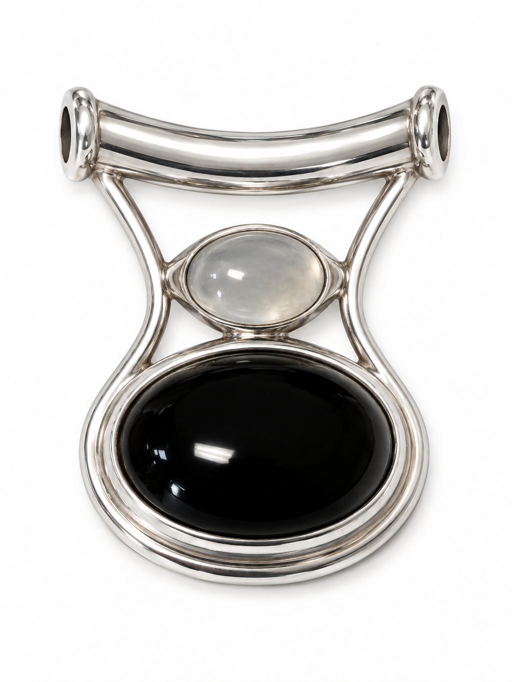 Vintage 925 Sterling Silver Onyx MoonStone Pendant