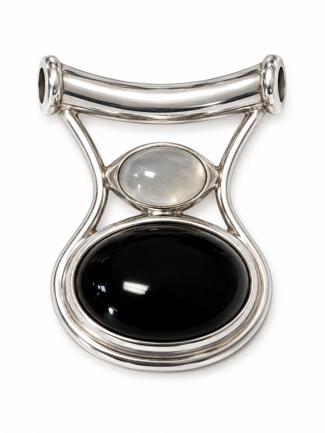 Vintage 925 Sterling Silver Onyx MoonStone Pendant