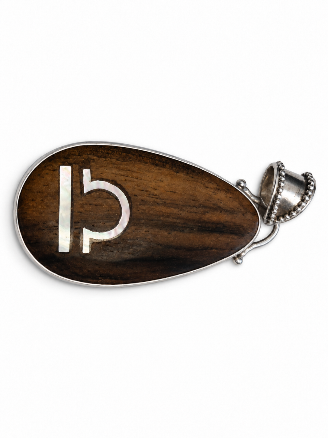 Vintage 925 Sterling Silver Wooden Libra Sign Pendant