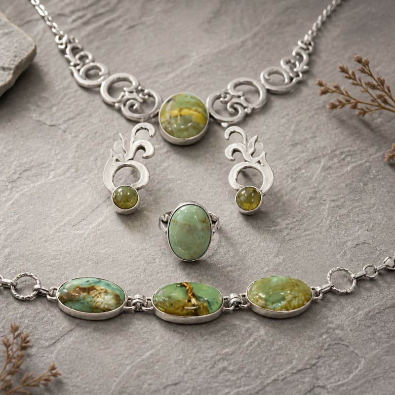 Jewelry Sets - frijja.com - Andean Promise Set - 950 Sterling Silver Andean Opal (Necklace Bracelet Earrings Ring)