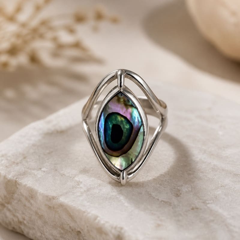 Rings - frijja.com - Beetle & Spark RIng - 950 Sterling Silver Abalone Shell