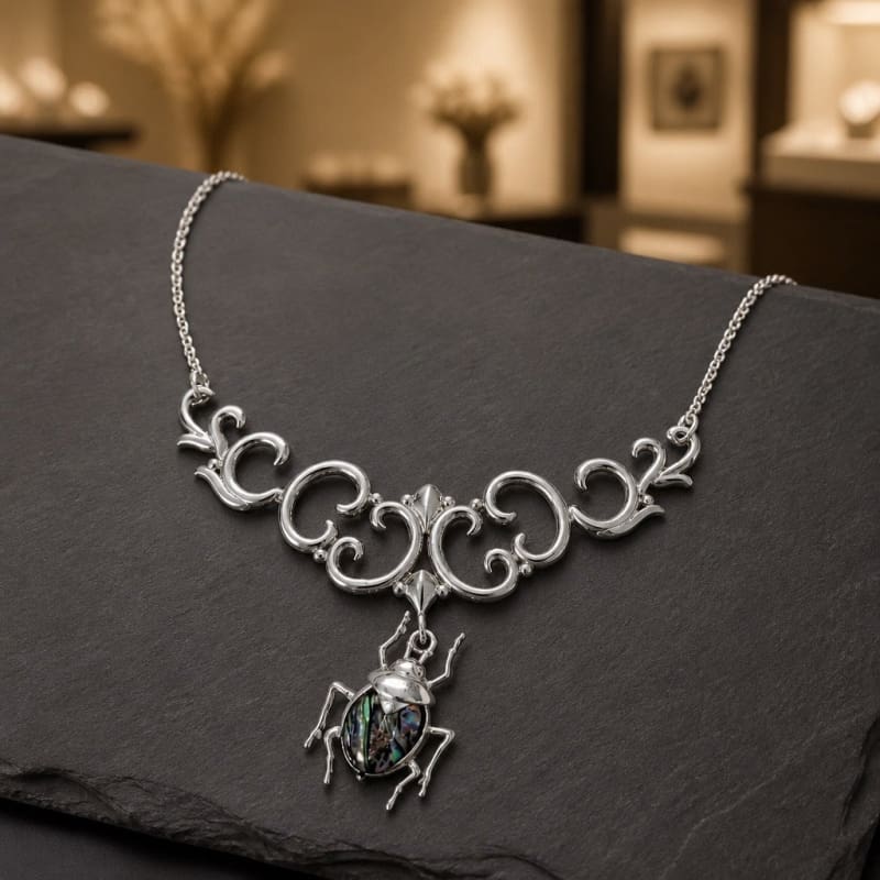 Jewelry Sets - frijja.com - Beetle & Spark Set - 950 Sterling Silver Abalone Shell (Necklace Earrings Bracelet RIng)