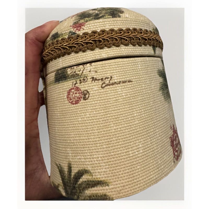Coastal Design Tapestry Covered Oval Trinket Jewelry Sewing Box - Frijja, LLC